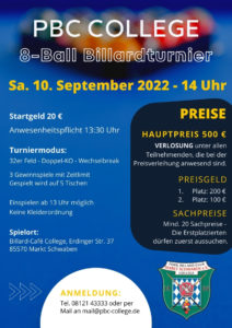 8-Ball Turnier des PBC College Markt Schwaben e.V.